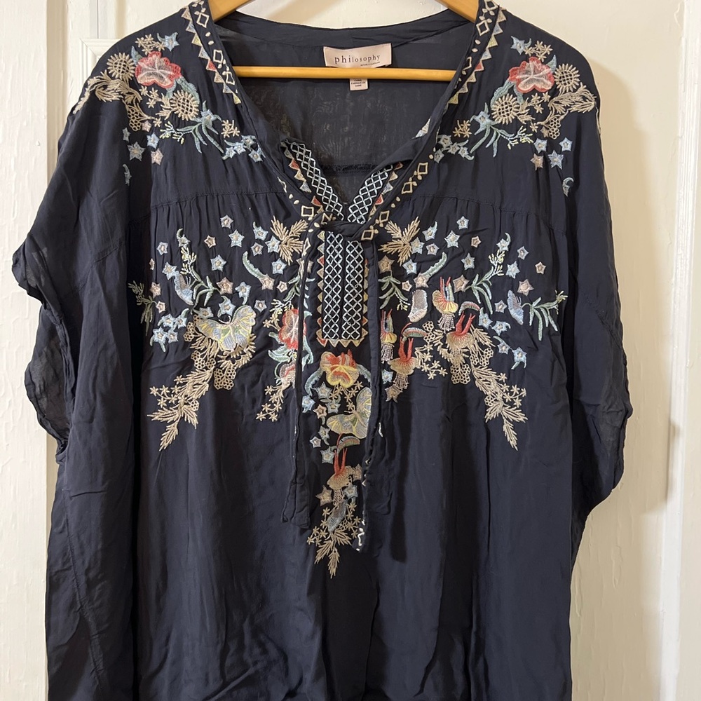 Philosophy Dark grey/Deep Blue Floral Embroidered Blouse